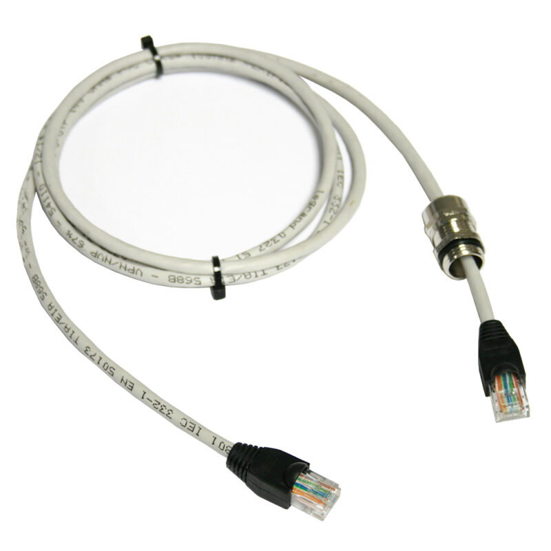Przewód Ethernet 15 m OHAUS T82XWT-EU — kabel z wtyczkami RJ45 i metalowym uszczelnieniem — widok z przodu