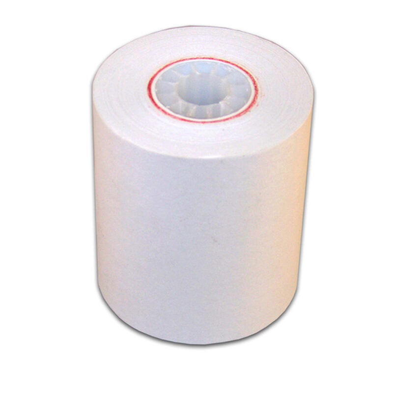 Papier do drukarki OHAUS CMB910 — rolka papieru termicznego z plastikowym rdzeniem — widok z przodu