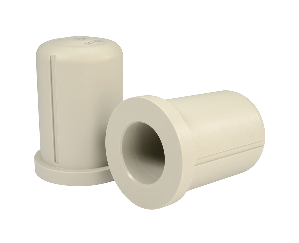 Wkładka redukcyjna OHAUS D38MM 1x85ml RB — dwa elementy plastikowe, jeden z kołnierzem — widok z przodu