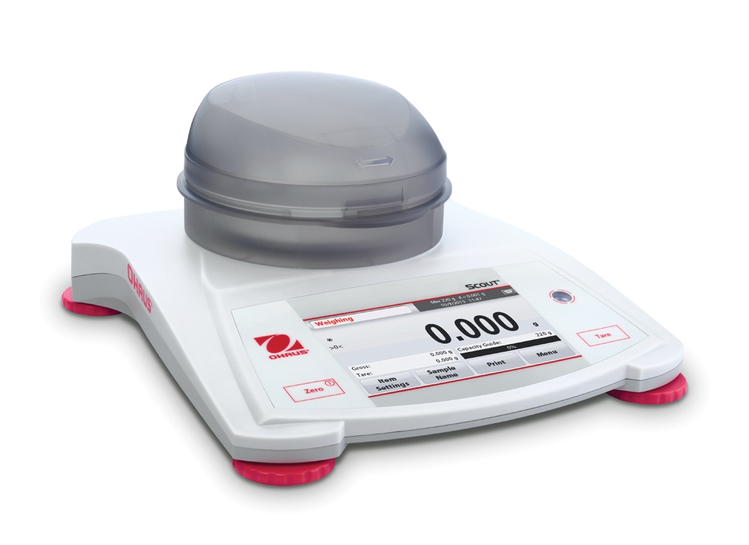 Waga Przenośna OHAUS Scout™ STX223 EU (220 g / 1 mg) — widok z prawej, z osłoną