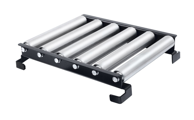 Przenośnik rolkowy OHAUS i-C71 305x355 mm — metalowe rolki w czarnej ramie z haczykami montażowymi — widok z góry