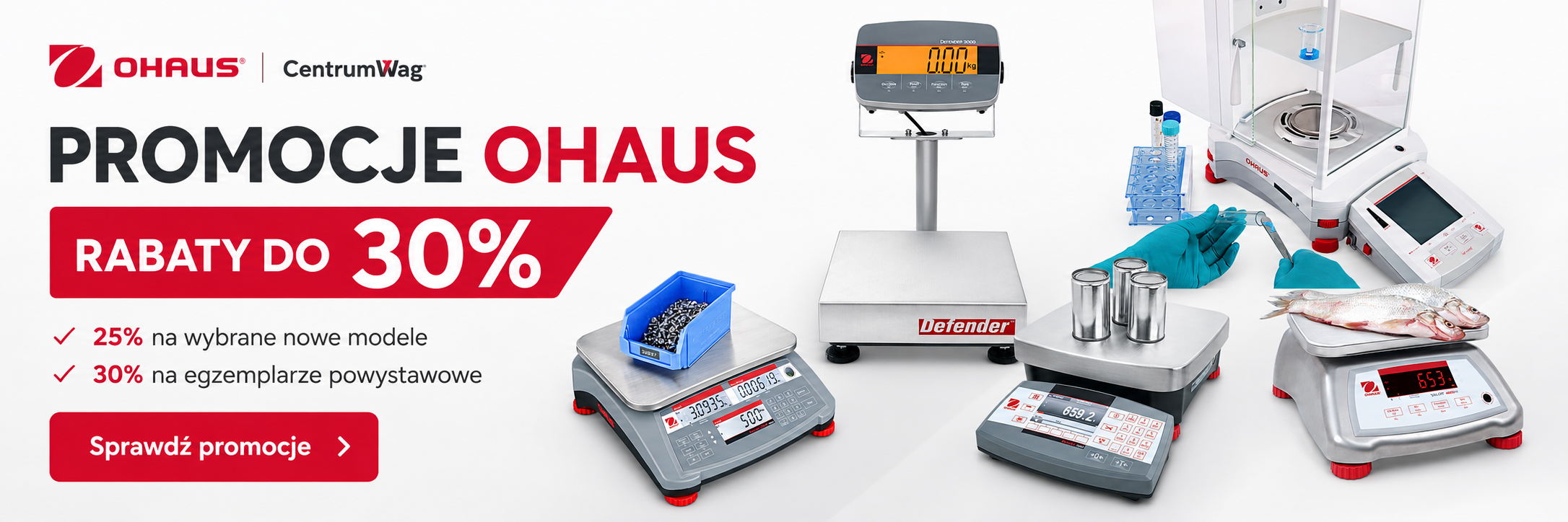 Promocje OHAUS — rabaty do 30%: 25% na wybrane nowe modele, 30% na egzemplarze powystawowe